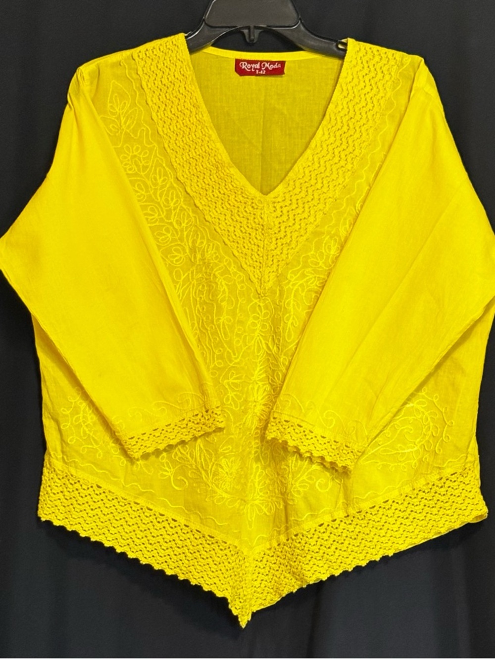 💛 Fashion Yellow Embroidered V-Neck Women's Top so fresh, so comfortable